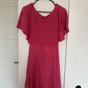 Free People Fuchsia Floral Smocked Midi Dress